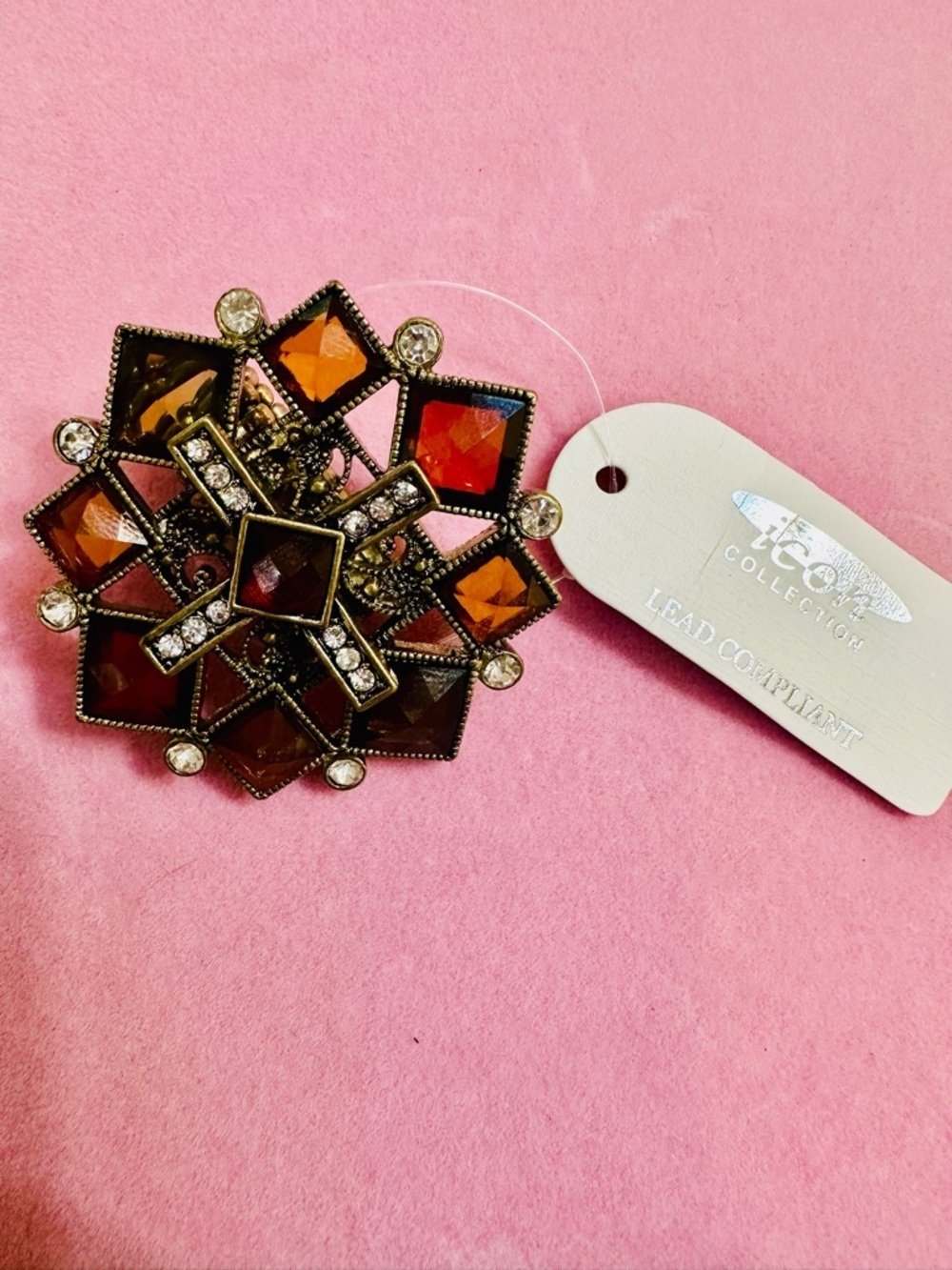 Gold Tone Amber Rhinestone Statement Ring ✨ Adjustable NWT - Picture 3 of 3